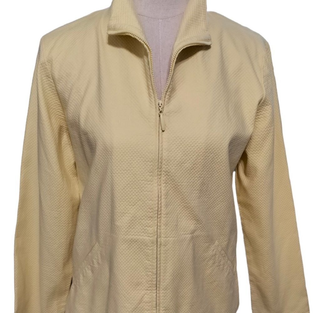 (876) Eileen Fisher Yellow Waffle Weave Textured Stretch Jacket Size M